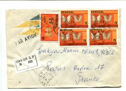 PAPILLONS BUTTERFLY - SENEGAL 1982 - Affranchissement Multiple Sur Lettre Recommandée - Vlinders