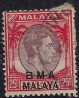 British Military Admin Malaya 1945 - 48 KGV1 25ct Purple & Scarlet Used SG 13 ( R396 ) - Malaya (British Military Administration)