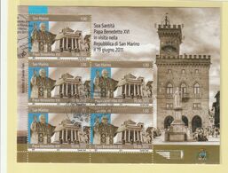 RSM Fr. USATI 097 - San Marino 2011 - "PAPA BENEDETTO XVI" Foglietto 5v. Da € 1,00 - Usati