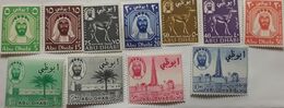 A) 1964, ARAB EMIRATES, SHEIK SHAKBUT BIN SULTAN RULER OF ABU DHABI, DEER, PALM TREES, INDUSTRY, 11 VALUES - Abu Dhabi