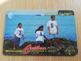 CAYMAN ISLANDS  CI $ 15,-  CAY-156C CONTROL NR 156CCIC THREE CHILDREN ON ROCKS     Fine Used Card  ** 3114** - Iles Cayman