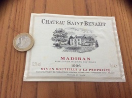 étiquette Vin 1996 «MADIRAN - CHATEAU SAINT-BENAZIT - Groupement De Producteurs Vignoble De Gascogne - SAINT-MONT (32) » - Madiran