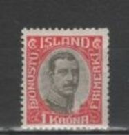 (SA0548) ICELAND, 1920 (King Christian X, 1Kr., Carmine And Gray). Official Stamp. Mi # O40. MNH** Stamp - Servizio