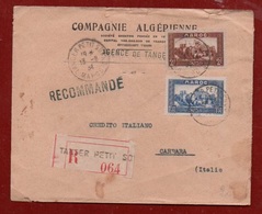 MAROC MAROCCO  - REGISTERED FROM TANGER PETIT  SOKKO 13/8/34 TO CARRARA ITALY (via Genova) - Compagnie Algerienne - Lettres & Documents