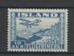(SA0551) ICELAND, 1934 (Air Post. Plane Over Thingvalla Lake, 10a., Blue). Mi # 175B (perf. 12½:14). MNH** Stamp - Luchtpost