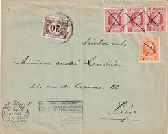 DDX 585 ---  Enveloppe IMPRIME TP Houyoux BRUXELLES 1945 Vers LIEGE - Usage TARDIF Mention Timbres Nuls - Taxée 20 C - Lettres & Documents