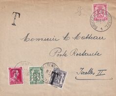 DDX 587 ---  Enveloppe TP Petit Sceau  25 C BRUXELLES 1944 Vers IXELLES Poste Restante - Taxée 1 F 50 C -TP Surchargés T - Storia Postale