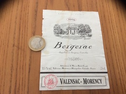 Etiquette Vin 1996 «BERGERAC - VALENSAC MORENCY - BLANQUEFORT (33)» - Bergerac