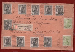 ROMANIA  - REGISTERED  FROM BUCARESTI-DOMENII 10 DEC.1909 TO EGER (BOHEME)  Con 23 VALORI !!!  RARITA' - Covers & Documents