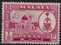 Penang Malaya 1960 QE2 5ct Carmine Lake Used SG 58 ( M1228 ) - Penang