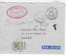 Lettre Taxée Alger à Paris 1955 "Denis Frères ALGER" à Paris Avec Timbre Taxe Gerbe à 20 Francs - Strafport