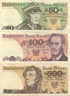 Pologne Poland : Série De 3 Billets : 50 (1988) + 100 (1988) + 500 (1982) Zlotych : TBE TBE BE - Poland