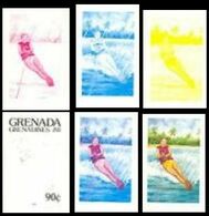 GRENADA GRENADINES 1985 Watersports Waterski Palm Trees 90c PROOFS:6 Items - Water-skiing