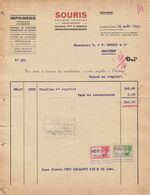 Facture - Souris Frères & Riboux - Imprimerie , Typographie , Lithographie  - Charleroi - 1945 - Ambachten