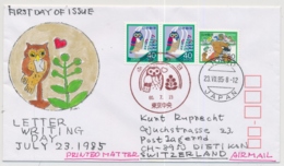 Japan Luftpostbrief FDC Mit Hand Illustration In Die Schweiz Gelaufen Mit Ankunftsstempel - Lettres & Documents