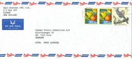 New Zealand Air Mail Cover Sent To Denmark 26-11-1986 BIRDS And FRUITS - Posta Aerea