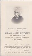Vieux Papiers  GENEALOGIE Carte Décès Mme Alain Guivarc'h Née Marie Plantec  Le 14/03/1938 Landivisiau Ref 1221 - Avvisi Di Necrologio