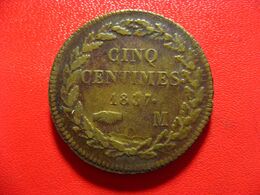 Monaco - 5 Centimes 1837 MC - Variété Cuivre Jaune 7254 - Charles III.