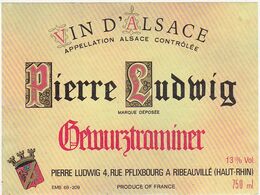 Etiquette Vin / Alsace / Gewurztraminer / Pierre Ludwig / Ribeauvillé - Gewürztraminer