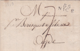 1810 - Marque Postale 85 NICE Sur Lettre  De 2 Pages En Français Vers Agde, Hérault - Dept Conquis - 1701-1800: Precursori XVIII