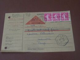 Mandat De Remboursement Du 31 03 1937  Industrie Du Bois  Bande De 3 Du 5c Rouge - Autres & Non Classés