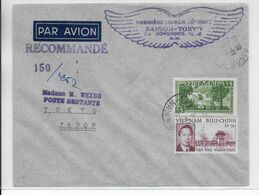 1952 - VIET-NAM - ENVELOPPE RECOMMANDEE Par AVION 1° LIAISON AERIENNE AIR FRANCE De SAIGON => TOKYO (JAPON) - Viêt-Nam