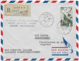 1952 - ALGERIE - ENVELOPPE Par AVION 1° LIAISON POSTALE AERIENNE AIR FRANCE De ALGER => TAMANRASSET - Luftpost