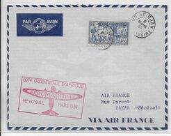 1937 - COTE D'IVOIRE - ENVELOPPE 1° LIAISON AERIENNE AEROMARITIME AIR FRANCE De ABIDJAN => DAKAR (SENEGAL) - Lettres & Documents