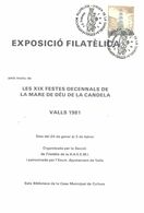 SPAIN. POSTMARK VIRGEN DE LA CANDELA. VALLS 1981 - Autres & Non Classés