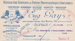 FACTURE - MANUFACTURE LYONNAISE DE PAPIERS PHOTOGRAPHIQUES INDUSTRIELS - EUG. PAY A LYON - Imprimerie & Papeterie