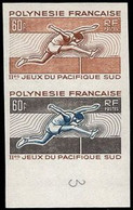 FRENCH POLYNESIA (1966) Hurdler. Trial Color Proof Pair. 2nd South Pacific Games. Scott No 226, Yvert No 45. - Ongetande, Proeven & Plaatfouten