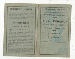 Carte D'électeur , Vienne ,VELLECHES ,1945 , 2 Scans - Zonder Classificatie