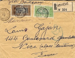 1917- Enveloppe RECC.  D'ATHIEME  ( Dahomey )  Affr. 40 C Pour Nice - Covers & Documents