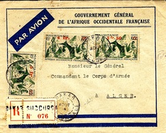 1944 - Enveloppe RECC. De DAKAR -SUCCURSALE  ,pae Avion Affr. T P Mauritanie N° 133,134 Et 135 - Storia Postale