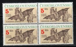 CZECHOSLOVAKIA/1990/MNH/SC#2807/ PROTECTED ANIMALS / PLECOTUS AURITUS (BAT) / BLOCK OF 4 - Fledermäuse