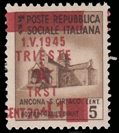 Occupazione Jugoslava: TRIESTE - Monumenti Distrutti 20 C. + Lire 1 Su 5 C. Bruno VARIETA' - 1945 - Occ. Yougoslave: Trieste
