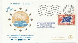 FRANCE - Env Format FDC - 35F Drapeau Conseil De L'Europe OMEC 1/3/1961 - Observateurs Parlementaires Suisses - Briefe U. Dokumente