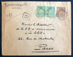 Enveloppe Recommandé Sage 40c Sage 1900 N°80 & 102 X2 De St Claud Sur Le Son Pour Paris Intéressant !! - 1898-1900 Sage (Type III)