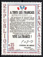 Francia 1964 Sc. B378 De Gaulle's 1940 "A Tous Les Francais" Nuovo MNH - WW2