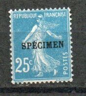 N° 140-CI 4 - Surcharge SPECIMEN Sur Type Semeuse Camée 25c Bleu Type IIB - Cours D'Instruction