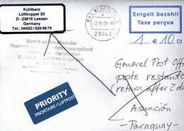 ! 2020 Germany Cover (7.8.) Paraguay, Airmail , Interruption Postal Service COVID-19, Antwortschein, Reply Coupon - Krankheiten