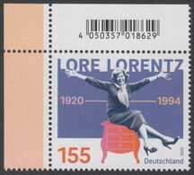 !a! GERMANY 2020 Mi. 3565 MNH SINGLE From Upper Left Corner - Lore Lorentz; Female Cabaret Artist - Unused Stamps