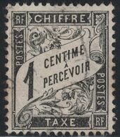 TAXE - N°10  - 1c  BANDEROLLE NOIR - OBLITEREE - COTE 2.50€. - 1859-1959 Afgestempeld
