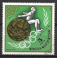 MONGOLIE   -      Plongeon ,  Oblitéré  -  Mark Spitz .  JO De Munich 1972 - Plongeon