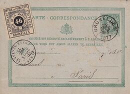DDX631  -- Etiquettes Rares - Vignette Office De Publicité 1877 Sur Entier Postal BRUXELLES Vers PARIS - Erinnofilia [E]