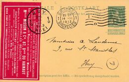 DDX634  -- Etiquettes Rares - Grande Vignette Mme Misson , Timbres-Poste  Sur Entier Postal BRUXELLES 1913 Vers Huy - Erinnofilia [E]