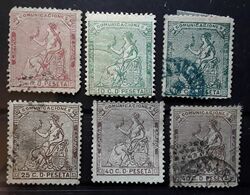 ESPANA ESPAGNE SPAIN 1873, Republica,  6 Timbres Neufs / Obl Yvert 131,132 X 2 Nuances, 134,135 X2 Nuances TB Cote 50 Eu - Used Stamps