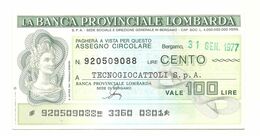 1977 - Italia - Banca Provinciale Lombarda - TECNOGIOCATTOLI S.p.A. - [10] Checks And Mini-checks