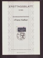 Allemagne, République Démocratique , FDC Feuille Du 5 Mai 1983 à Bonn " Franz Kafka " - 1st Day – FDC (sheets)