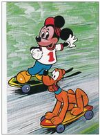 Disney Mickey Mouse Pluto Dog Chien Hond Scateboard Grote Kaart Postcard CPA - Other & Unclassified